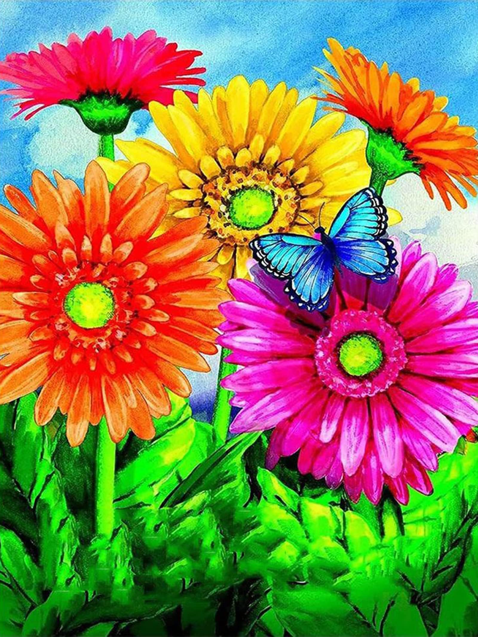 Chrysanthemum& Butterfly Diamond Painting Kits for Adults,11.8x15.7inch Ansellf Round Chrysanthemum Diamond Painting Kits,5d Butterfly Diamond Painting for Home Wall Decor Gifts