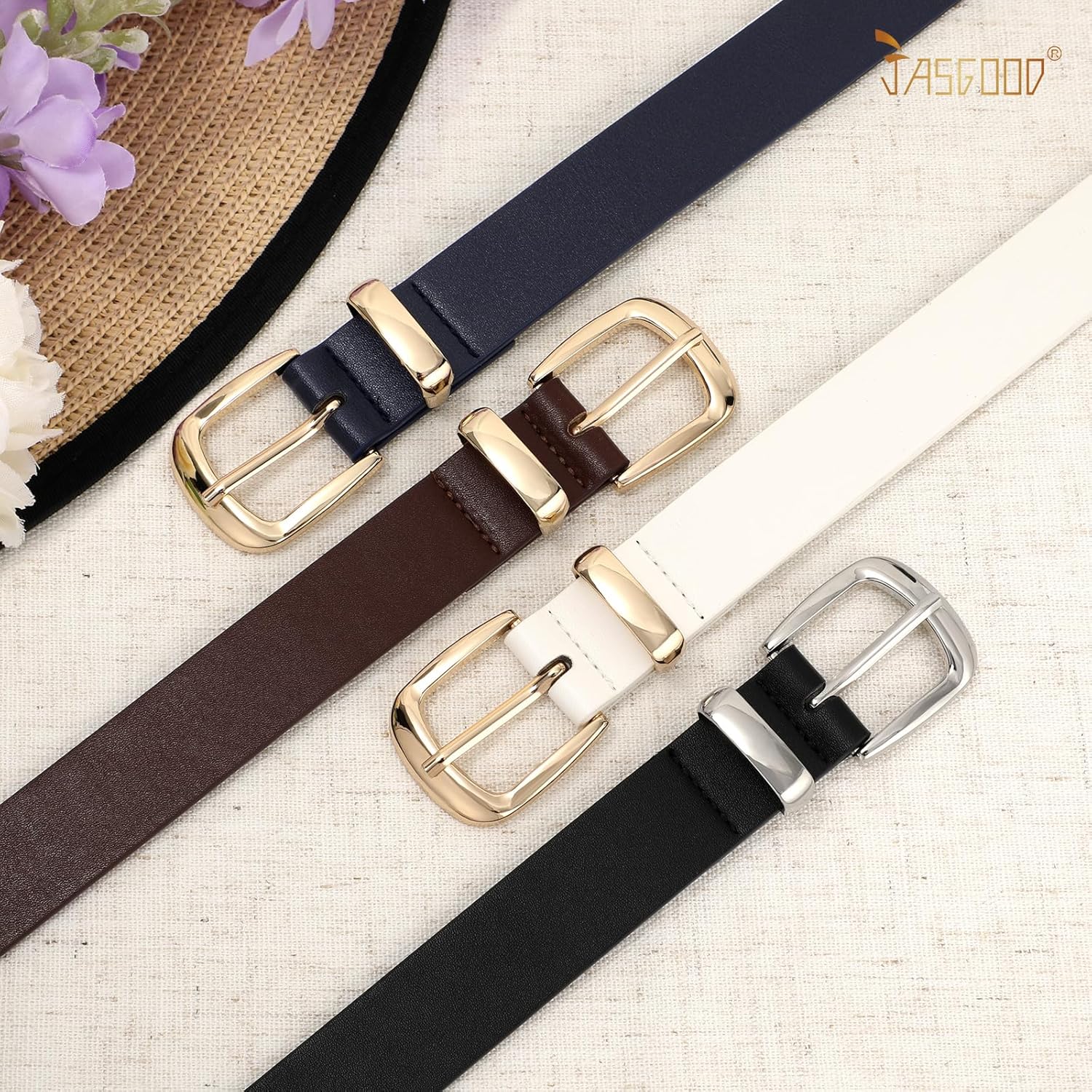 JASGOOD Women's Fashion Leather Belt Ladies Gold Buckle Leather Belt for Jeans Pants Dresses - Image 5