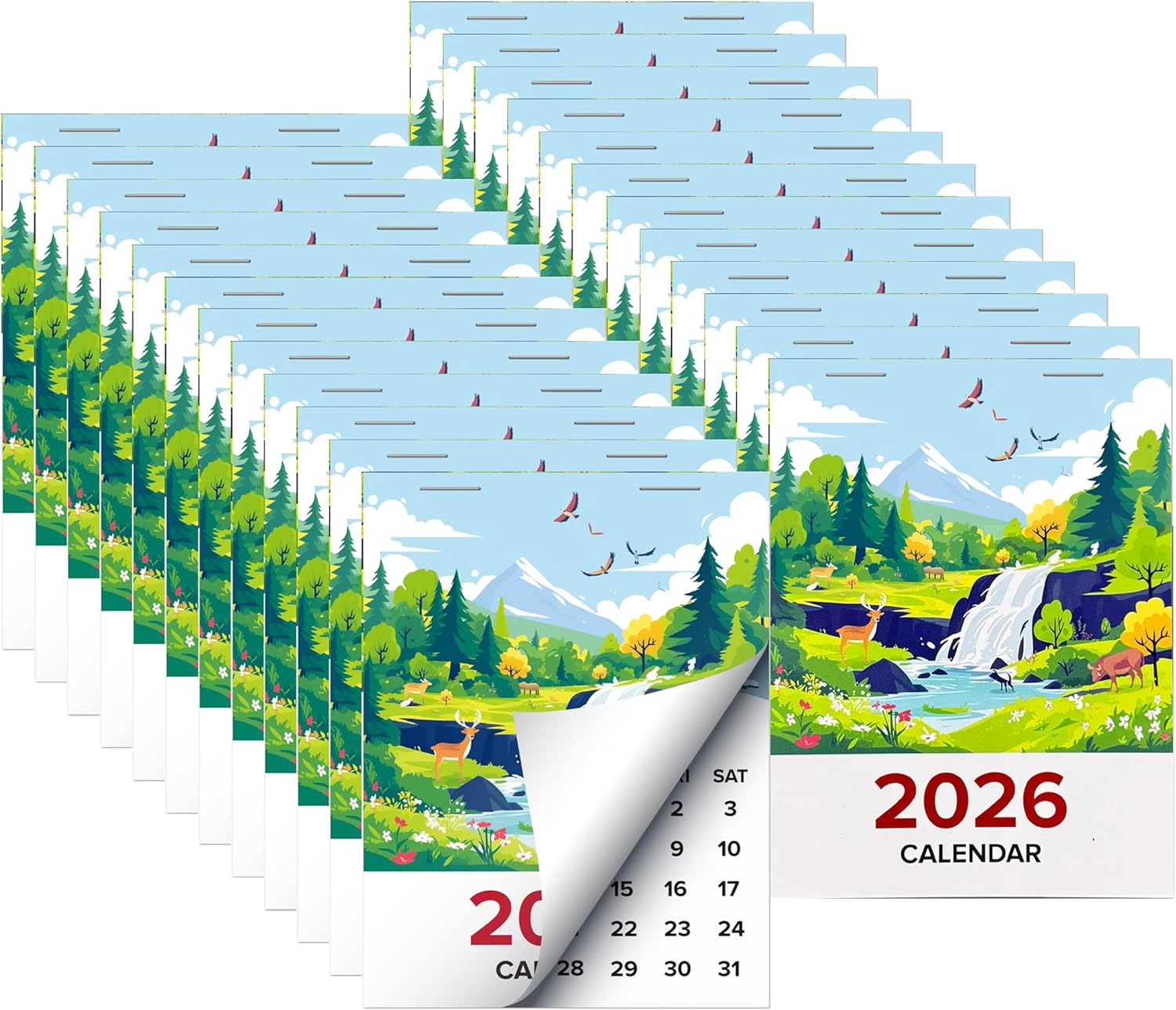 Mini Sticky on Calendar Peel and Stick Car Calendar Adhesive Small Wall Calendars Scenic Nature Landscape Design 2026 Monthly for Calendarios Business Cards Office Auto Truck Laptop Fridge Home (24 PCS)