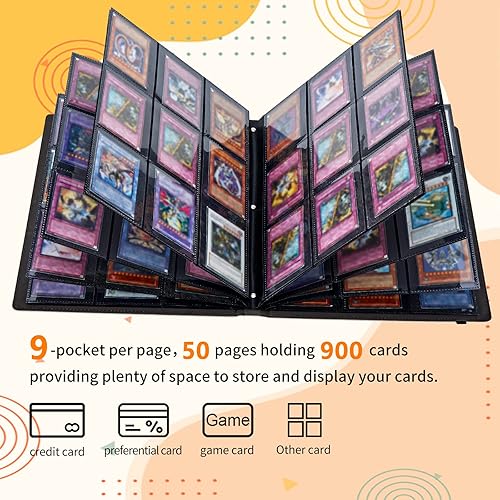 Miniatura 5 de Carpeta de tarjetas coleccionables para Pokémon, béisbol, fútbol, hockey, fútbol, deporte, TCG, MTG, Yugioh, tarjetero, libro de 9 bolsillos, 900