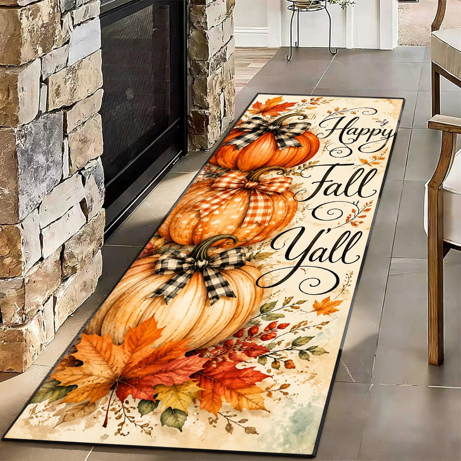 Happy Fall Pumpkin Rugs Hallway Autumn Decor Orange Maple Rugs 60x180cm
