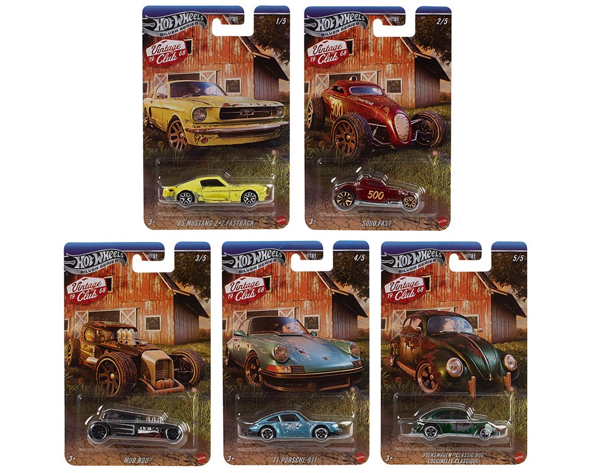 Hot Wheels Vintage Club Grand Prix Die-Cast Cars Collection, 5-Pack Set with '65 Mustang, Sooo Fast, Mod Rod, '71 Porsche 911, Volkswagen Classic Bug HRT81-956H-image-27