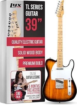 LyxPro 39 Electric Guitar TL Series, Full-Size Paulownia Wood Body, 3-Ply Pickguard, C-Shape Neck, Ashtray Bridge, Quality Gear Tuners, 3-Way Switch & Volume/Tone Controls, 2 Picks Included, Sunburst