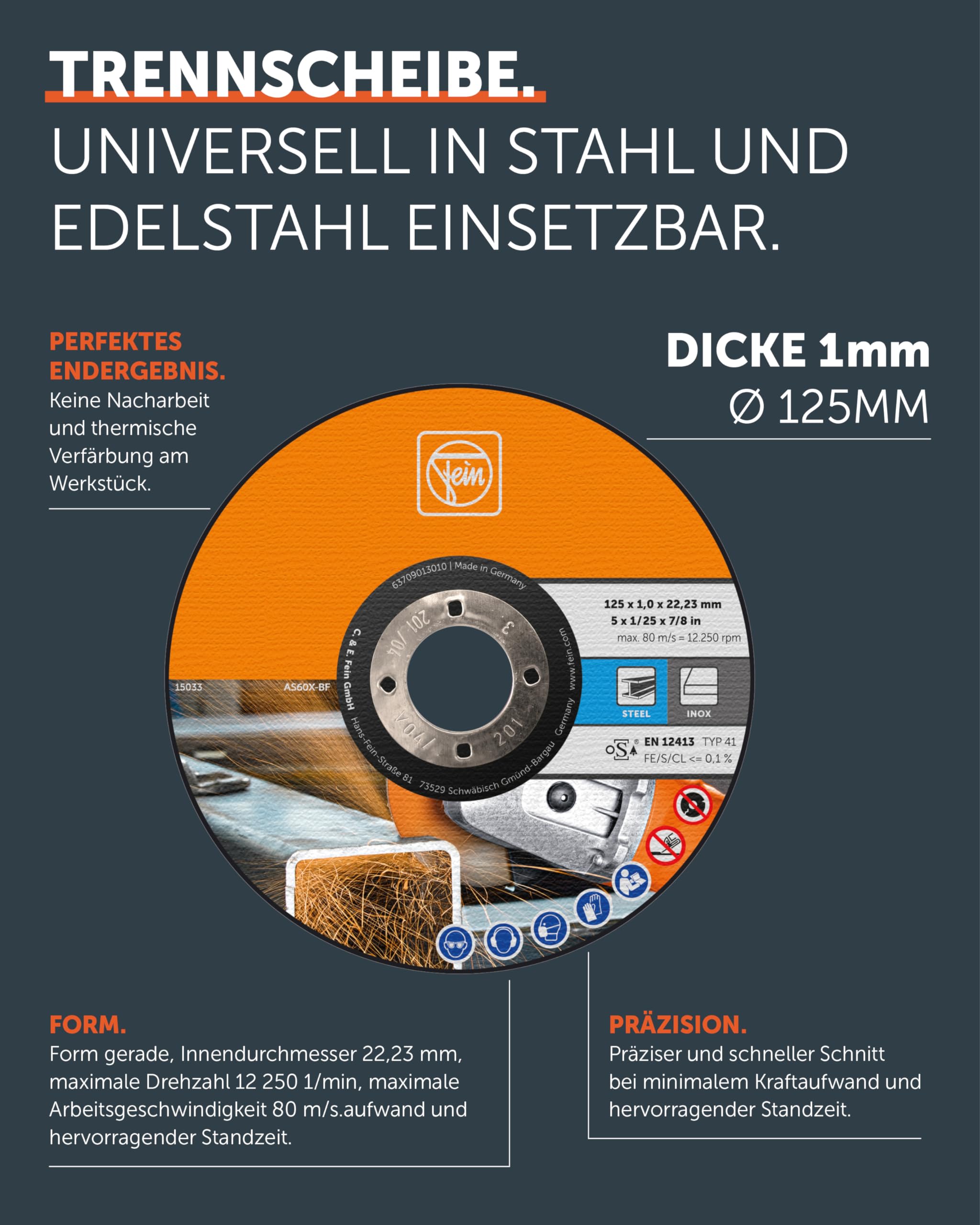 Fein Tarcza tnąca, 25 sztuk (125 mm, 1 mm, do blach, rur, profili) 63709013010