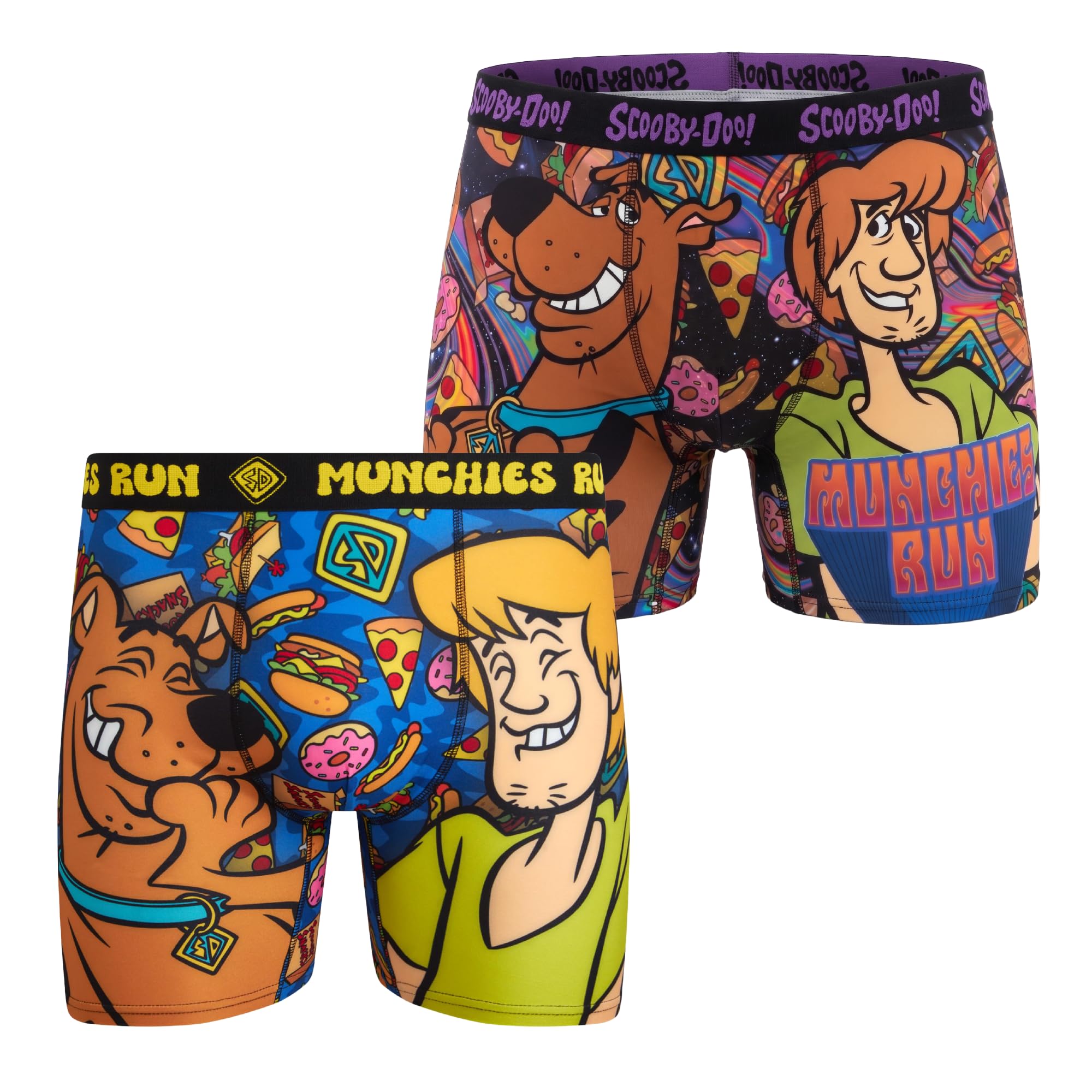 COCO BRANDS Scooby-Doo Mens Boxer Briefs - 1Pack/2Pack/3Pack No Fly Anti-Chafing Cotton Lined Support Boxers for Men, Multi Scooby and Shaggy-2pk, L