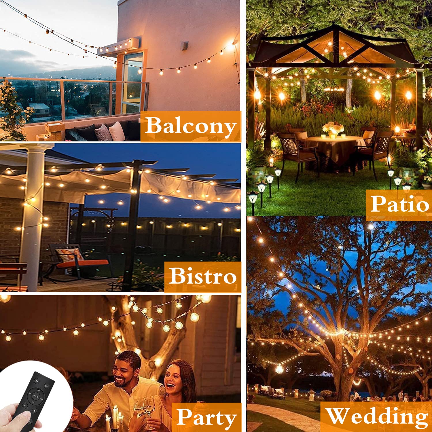 Yuusei 100Ft LED Outdoor String Lights Remote Control, Dimmable Patio