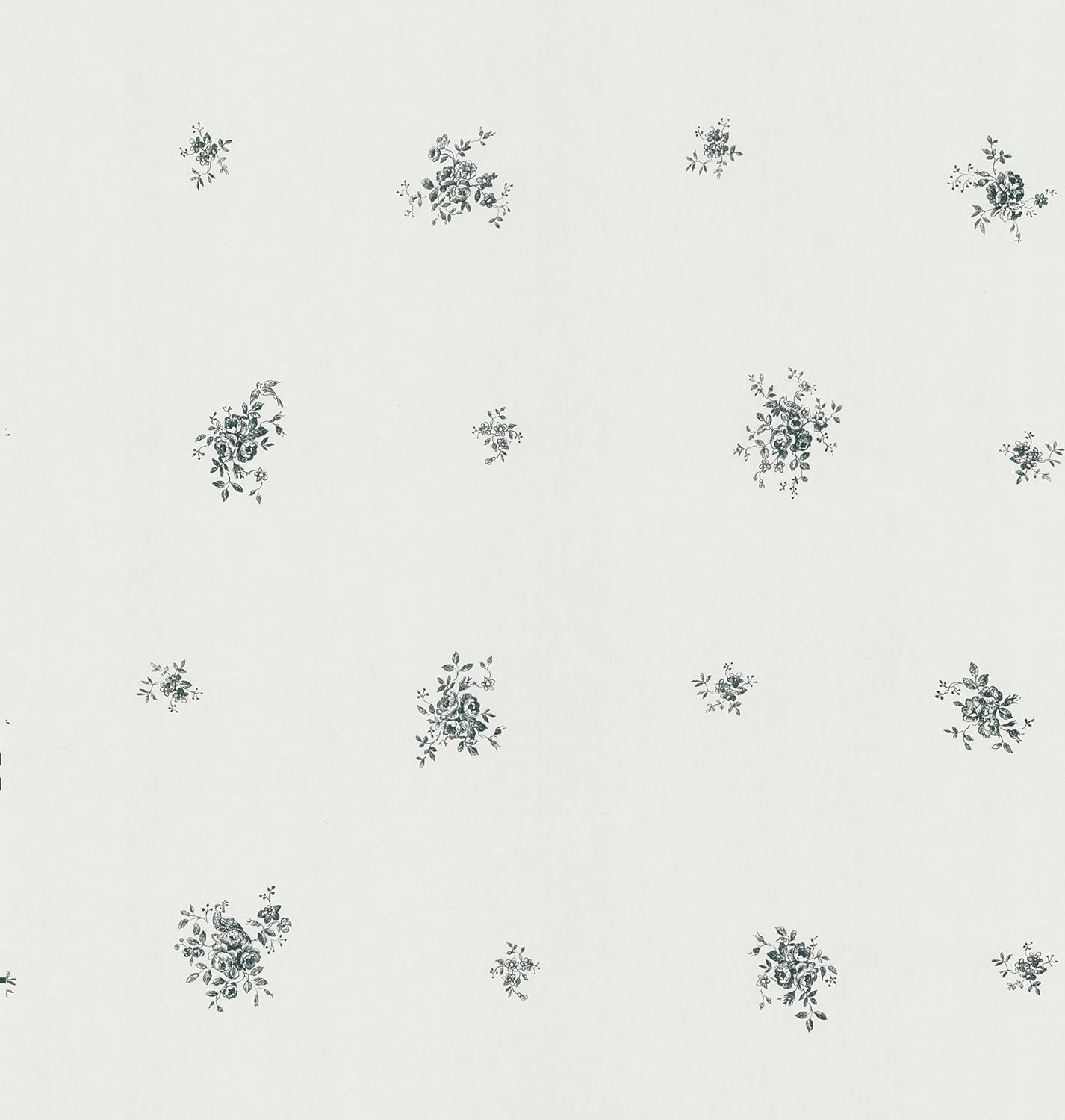 Brewster 49945763 Black Floral Toile Wallpaper, Whites and OffWhites