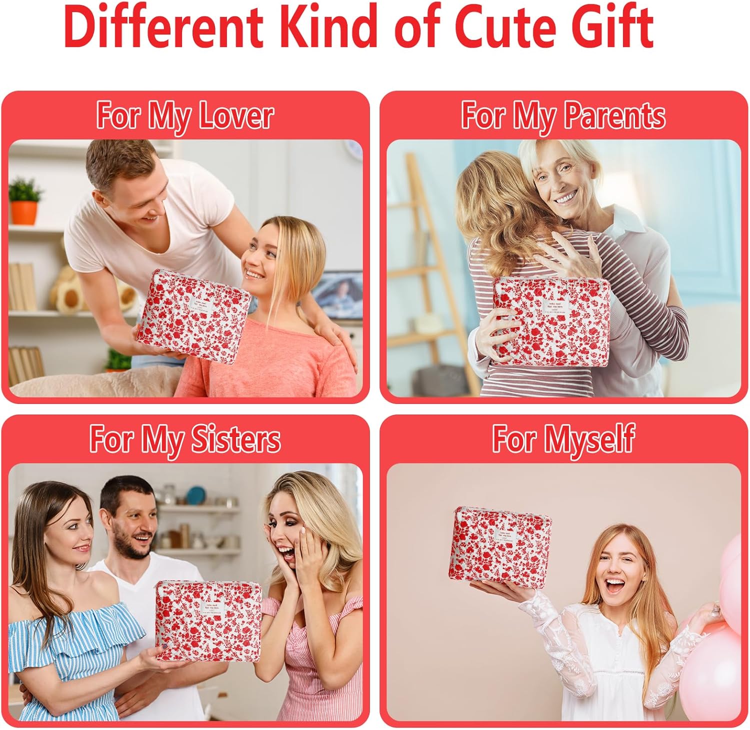 2Pcs Quilted Makeup Bag Set Flower Cute Pencil Case Large Small Travel Makeup Pouch Set for Women Coquette Makeup Bag Aesthetic Cotton Cosmetic Bag Hot Pink Toiletry Organizer Storage Bag Zipper Pouch - Image 7