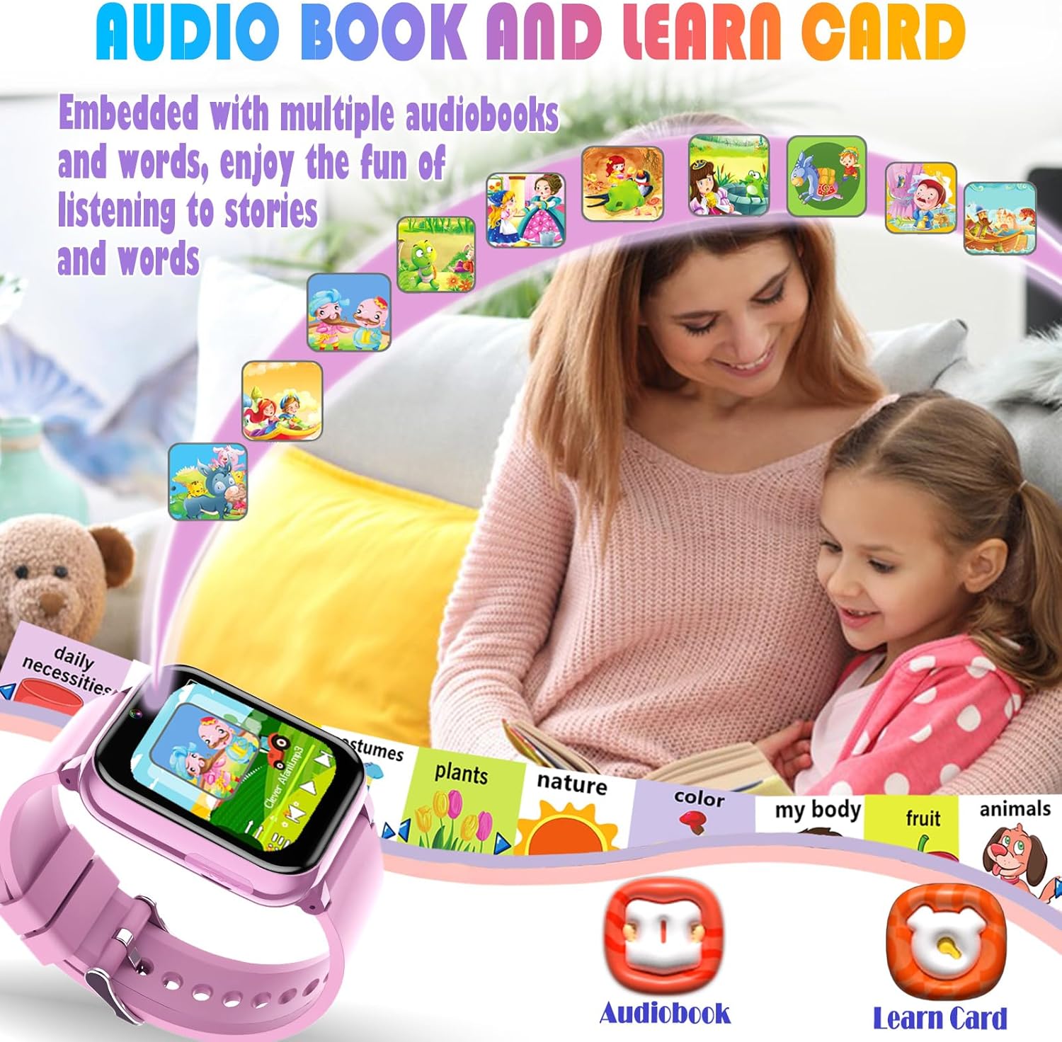 Goodatech 1.69'' Kids Smart Watch for Boys and Girls, HD Camera, 26 Puzzle Games, Video Music Player, Pedometer, Flashlight, Alarm Clock, Christmas Birthday Gifts for 4-12 Years Children (Pink)