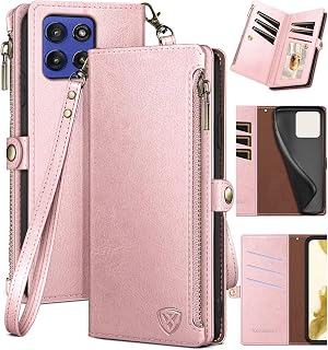 XcaseBar Compatible with Moto G Stylus 5G 2025 Wallet case with Zipper Credit Card Holder【RFID Blocking】,Flip Folio Book PU Leather Phone case Shockproof Cover Women Men for Stylus 5G 2025 Rose Gold