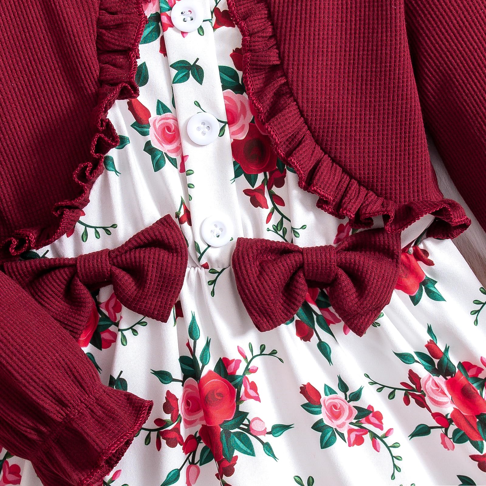 Robe pour bébé fille à volants motif floral Tutu Robes à manches longues Cardigan 2 pièces Tenue pour nouveau-né
