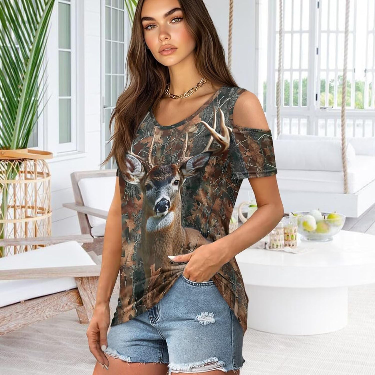 ZFRXIGN Womens Short Sleeve Shirts Size S-2XL Cold Shoulder Tops Round Neck Tshirts Casual Soft Blouse - Image 3