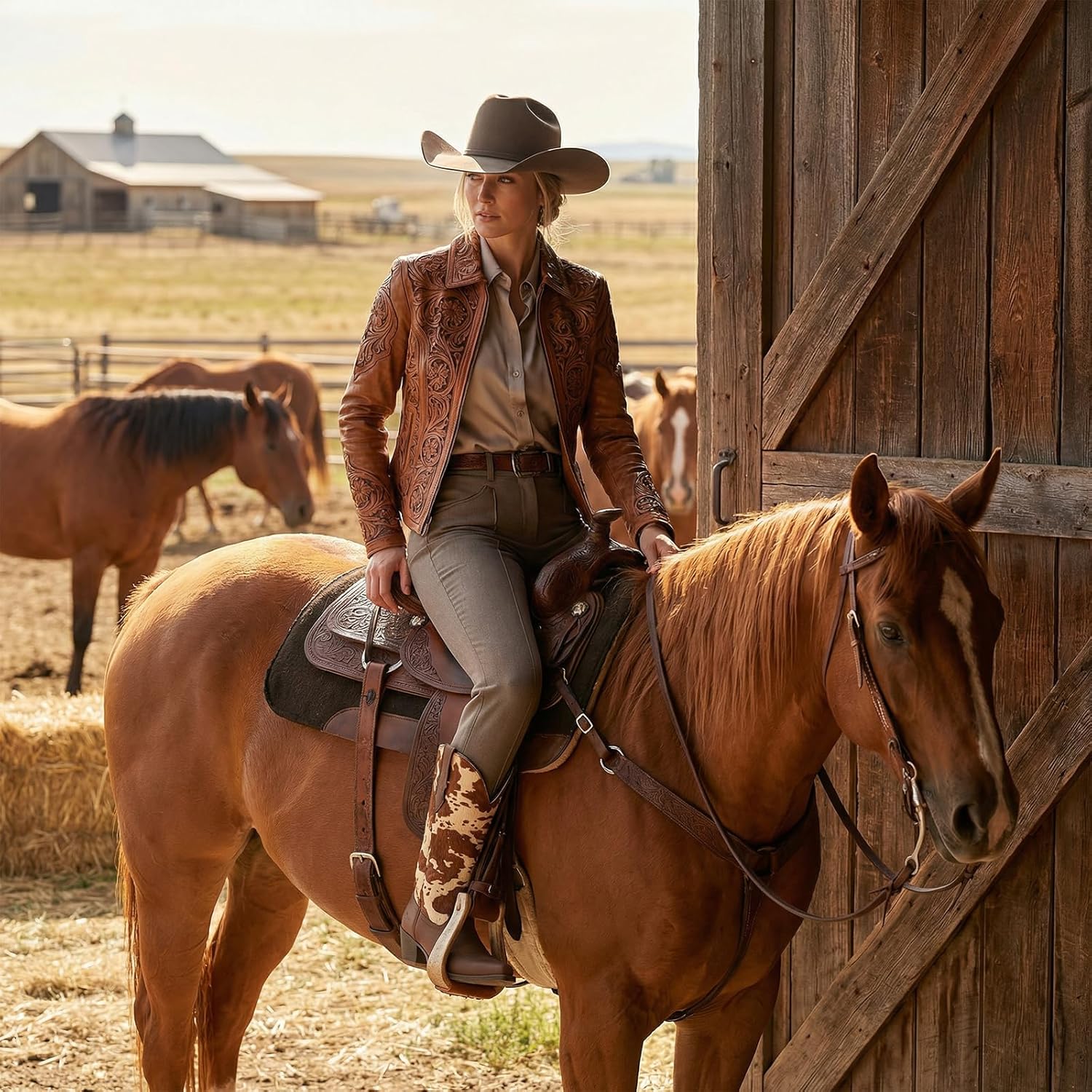 Montana West Cowboy Boots for Women, Genuine Leather Western Mid-Calf Boots, Embroidered Pointed Toe Boot with Cow Print Shaft for Country Concerts, Ranch & Outdoor Activities