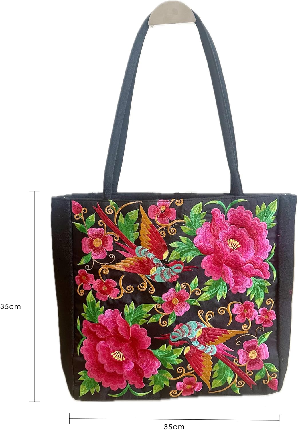 Embroidered Floral Tote Bag with Birds - Image 4