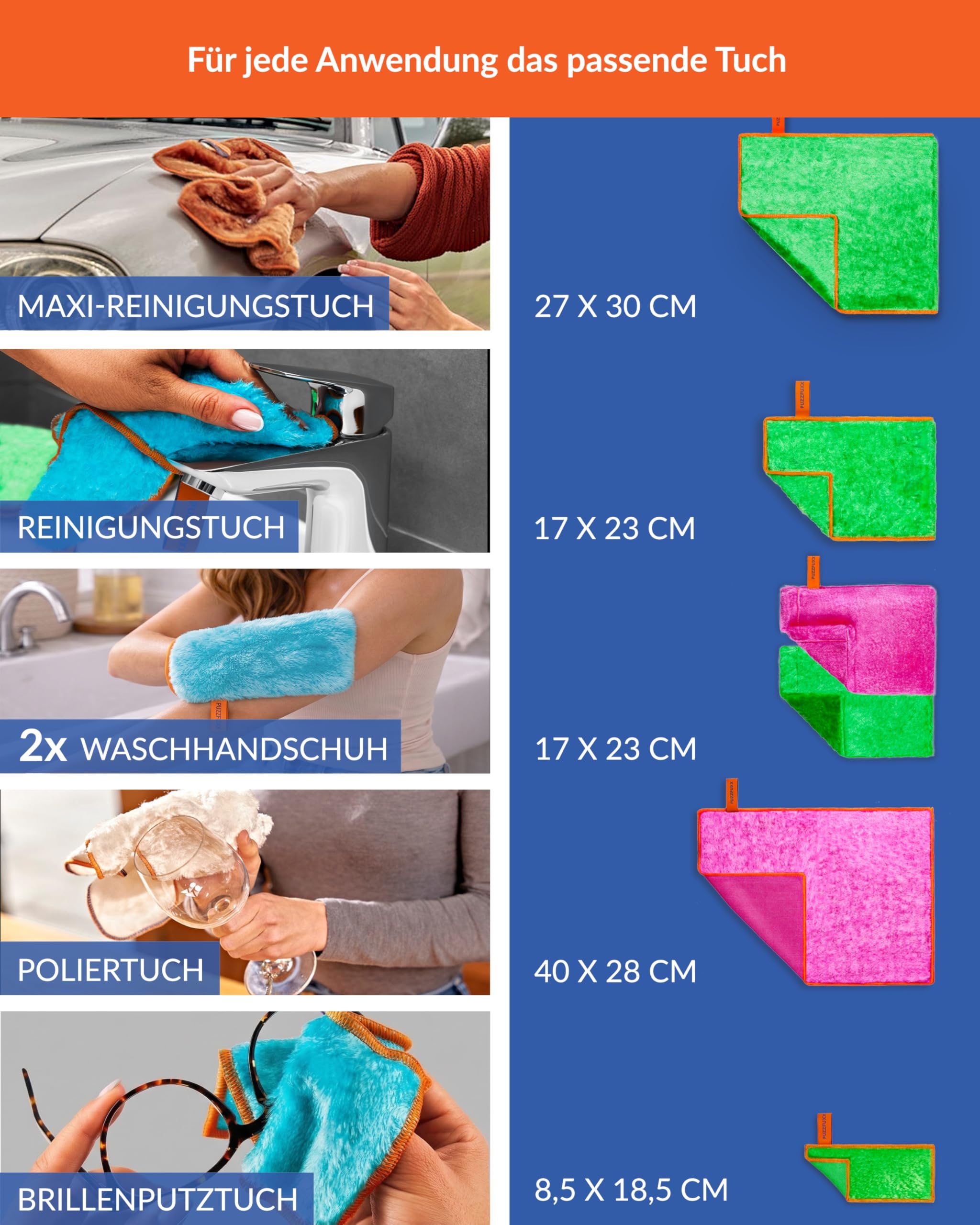 Haushalt & Camping Set 6-teilig, selbstreinigend, Garda | Campingset, Wohnmobil, Komplettset, Reiseset, Reinigungstuch, Waschhandschuh, Poliertuch, ohne Chemie, nachhaltig, Outdoor