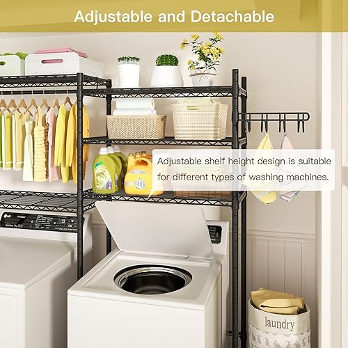 Miniatura 5 de Ulif Estante de secado de ropa de 65.3 pulgadas de ancho x 13.4 pulgadas de profundidad x 77.5 pulgadas de alto, 5 niveles sobre lavadora y