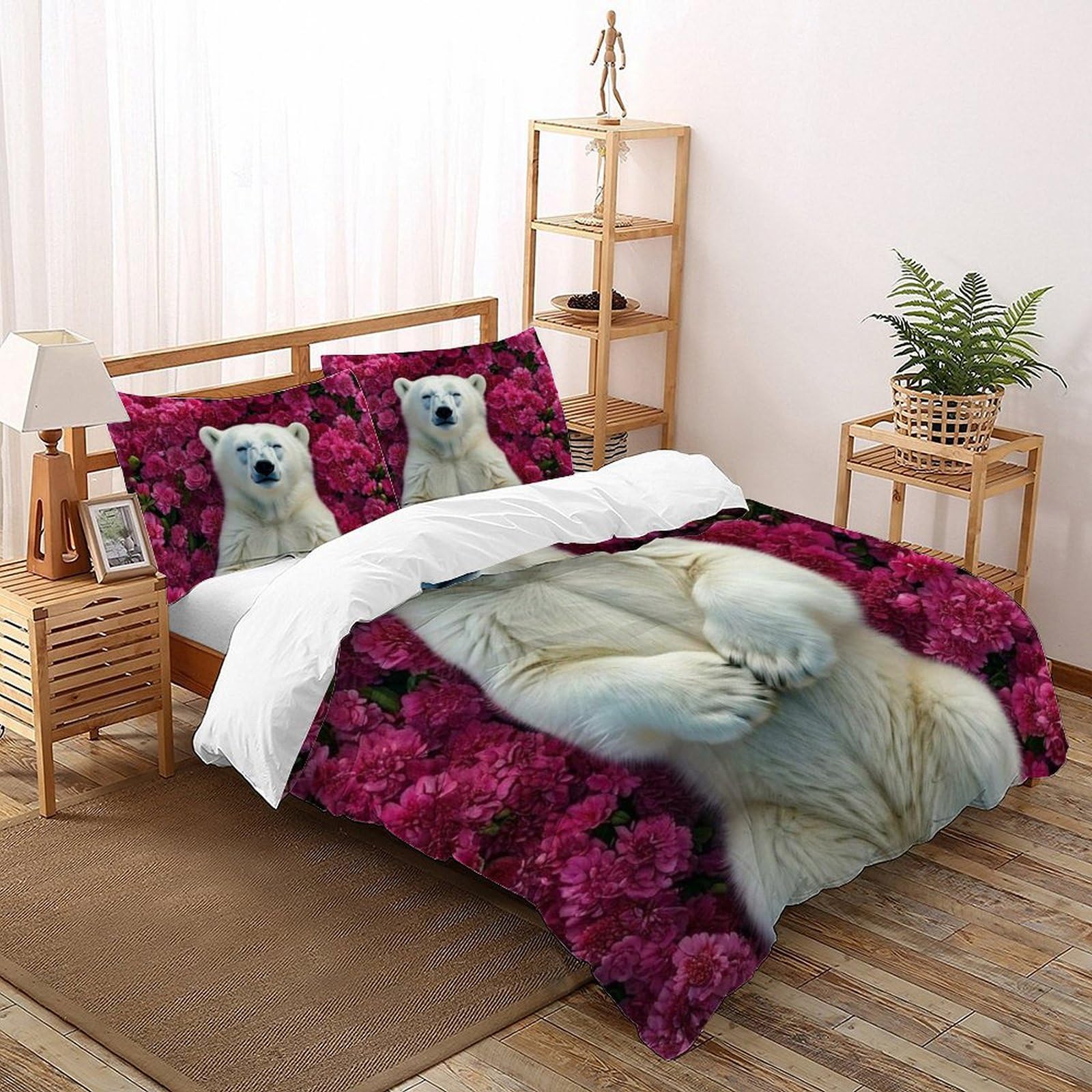 Housse de Couette King Ours Polaire 220x240cm en Microfibre avec Taies