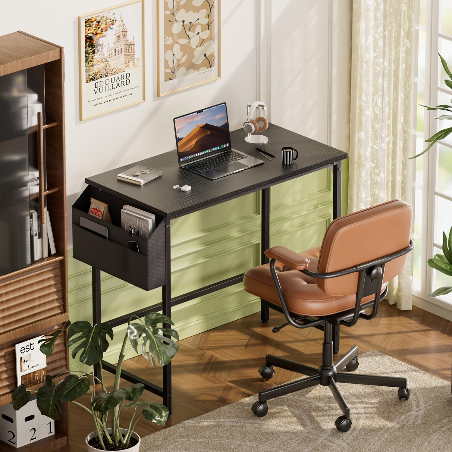 HLFURNIEU Petit Bureau Informatique, 80 x 40 cm, Noir