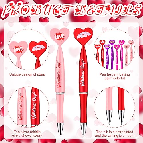 Miniatura 3 de Sherr Bolígrafos en forma de corazón para el día de San Valentín, bolígrafos de tinta de gel negra de 0.039 in para San Valentín, escuela, aula,