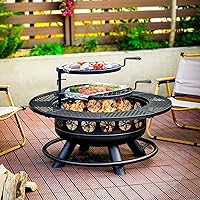 Vista 5 de 36 Inch Fire Pit with 2 Cooking Grills,Outdoor Wood Burning BBQ Firepit with Lid, 3-in-1 Outdoor Fire Pit for Backyard Deck Bonfire Patio