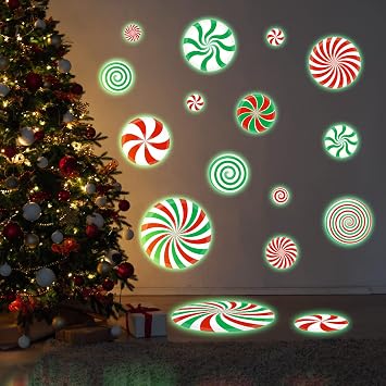 60 Pcs Glow in The Dark Christmas Candy Decals Glowing Peppermint Wall Stickers Christmas Wall Decals Decorations for Xmas Candyland Party Decorations Bedroom Livingroom