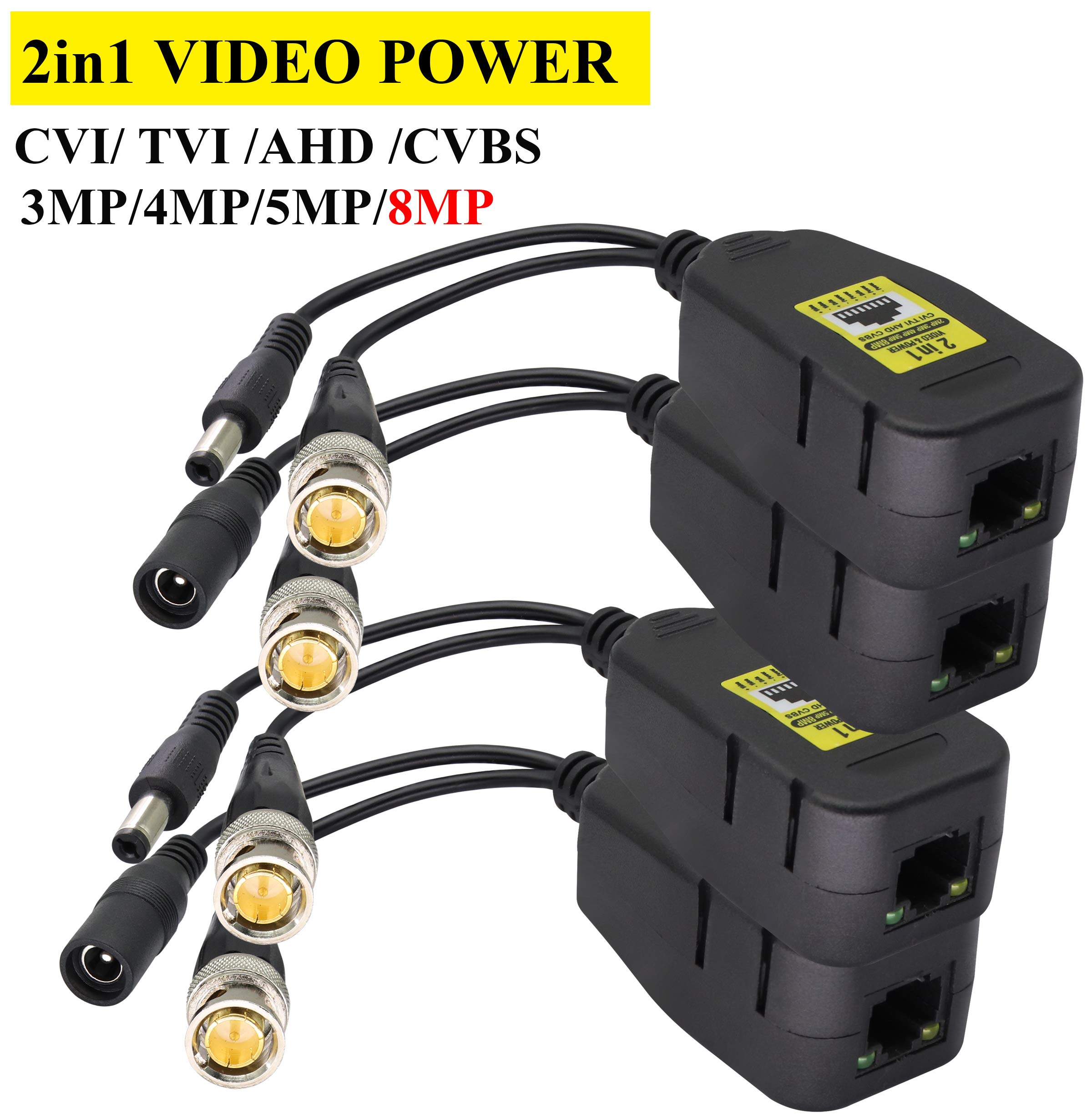 Power Video DC BNC a Cat5 RJ45 ricetrasmettitore di rete HDCVI/TVI/AHD/CVBS, con connettore CC, per sistemi di monitoraggio DVR di sicurezza 720P 960P 1080P 3MP 4MP 5MP 8MP CCTV DVR (18 cm/4