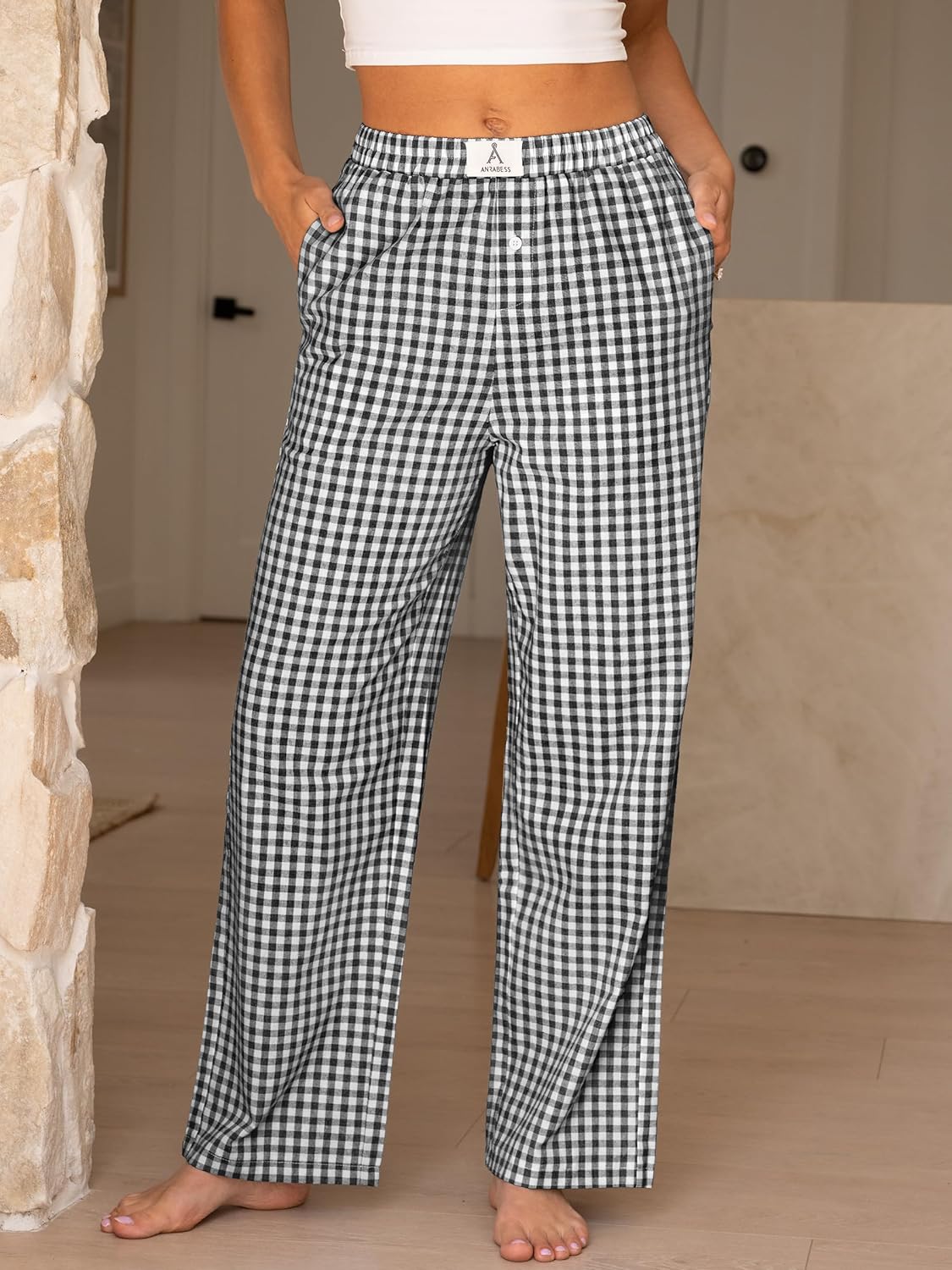 Cozy Chic: The Must-Have ANRABESS Striped Gingham Pajama Lounge Pants Review