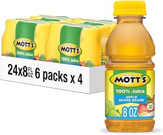 Mott's 100% Apple White Grape Juice, 8oz Bottles 24 Pack - No Added Sugar, Vitamin C Rich, 2 Fruit Servings, On-the-Go Refreshment
