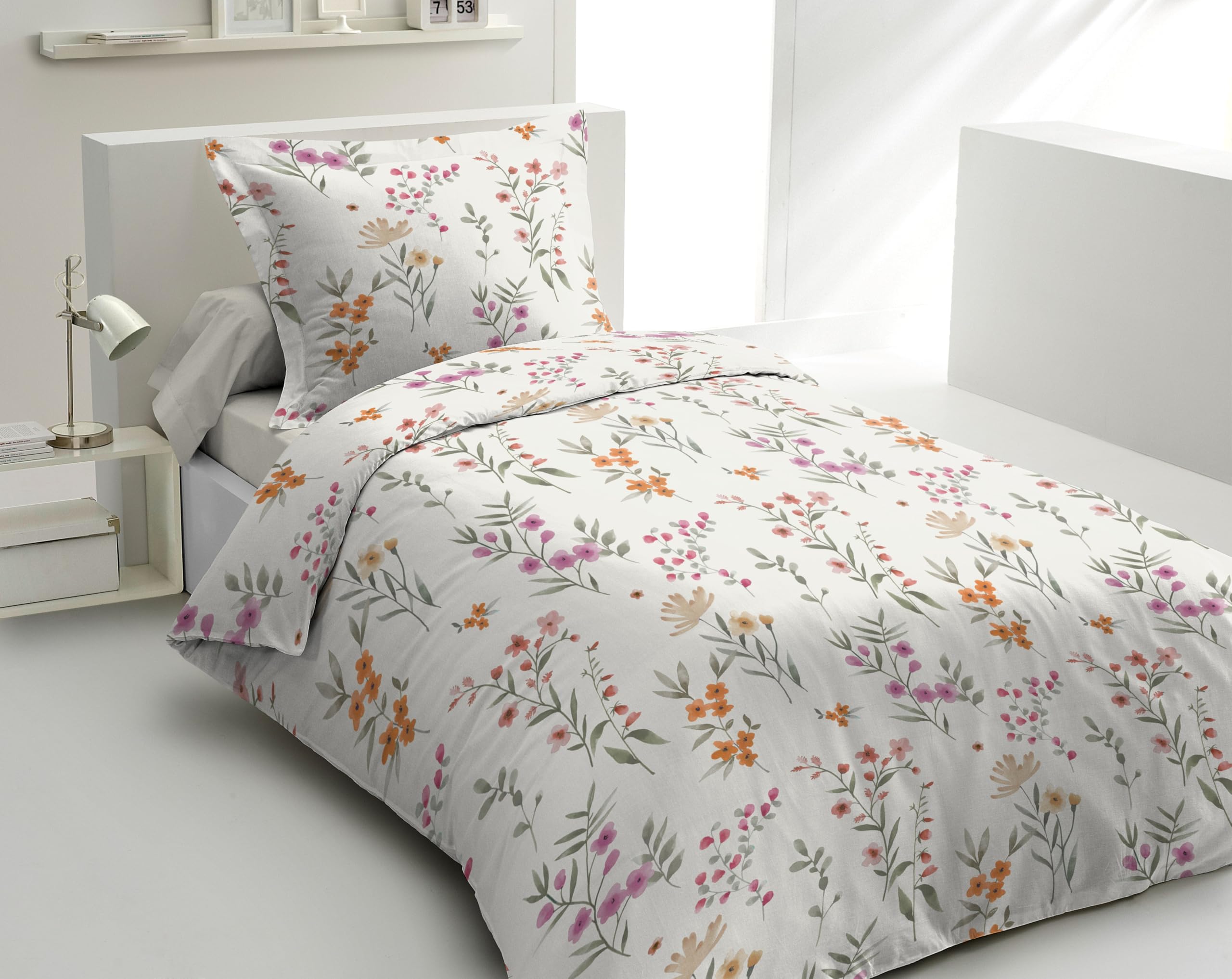HOME LINGE PASSION Parure de Couette 220x240 cm – 3 pièces – Percale de Coton Douce – Housse + taies – Blanc cassé – Modèle La flamboyante