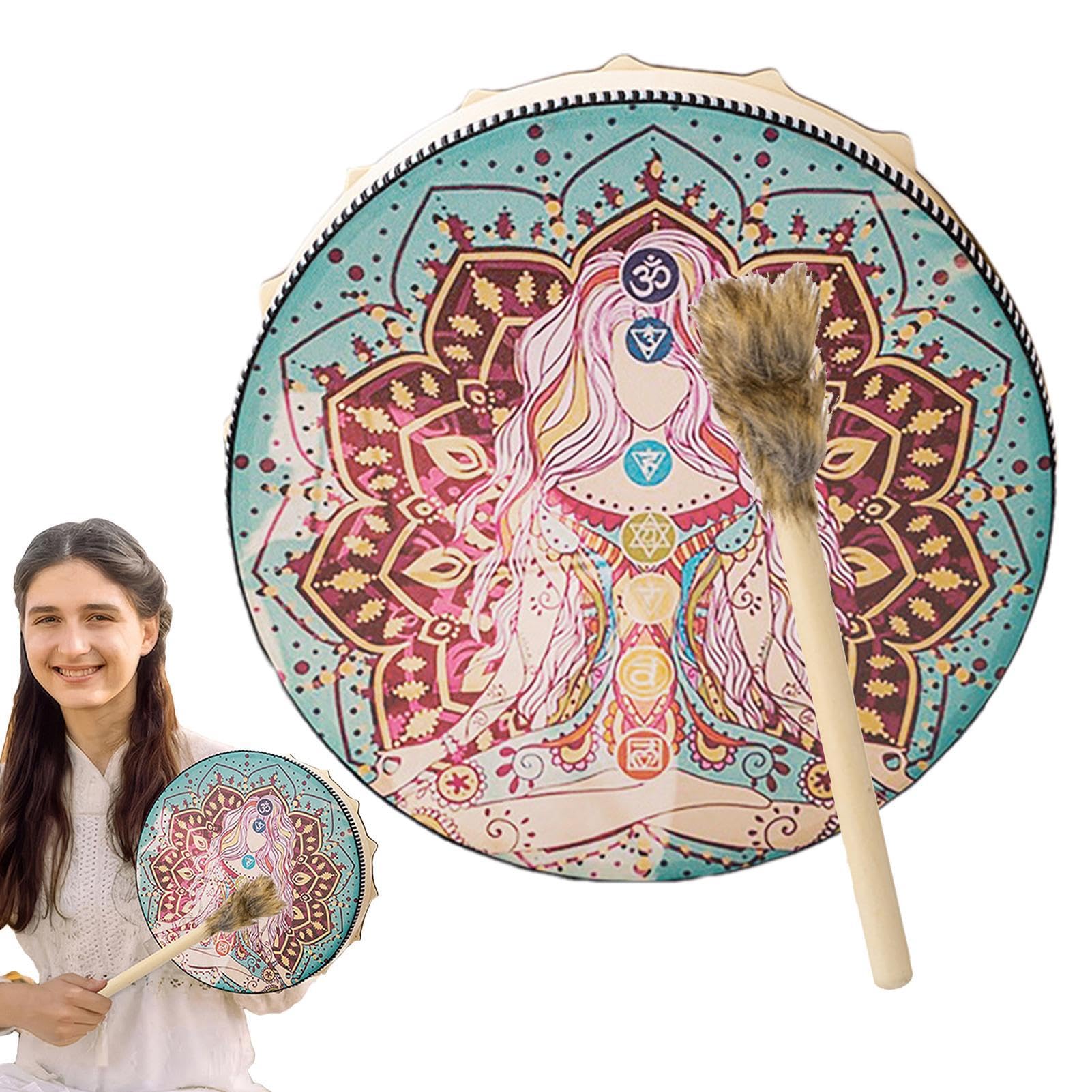 Tambor de nativos americanos, tambores de mano para adultos, Tambor de mano chamán hecho mano, Herramienta de sonido auténtica para música espiritual, suministros redondos de chamán y