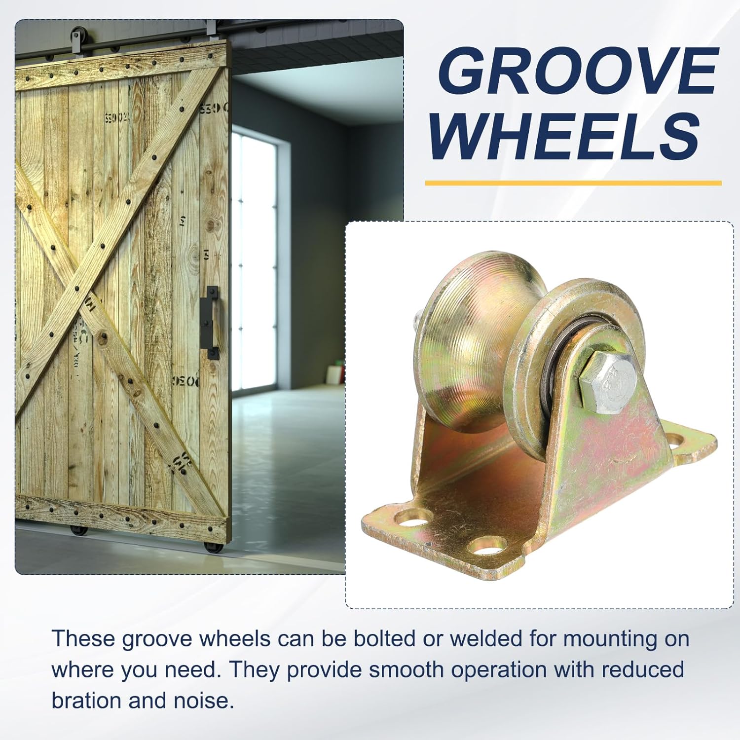 MECCANIXITY 4Pack U Groove Wheel, 2" Dia. Steel Sliding Gate Wheels Loading 220 lbs Rigid Caster with Bracket for Inverted Track Rolling Gate Industrial Machines Wire Rope Rail, Colored Plated