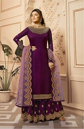 ziya Women's Indian/Pakistanisharara Style For Georgette Plaazo Salwar Kameez Lt 4201 Ready To Wear Salwar Suit Pakistani Small Plum