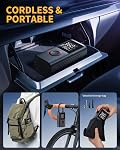 Powools Tire Inflator Portable Air Compressor, 150 PSI Cordless Mini Bike Tire Pump, Air Pump for Auto, Motorcycle, Bicycle, Balls with Pressure Gauge&LED Light, Black, Standard Capacity