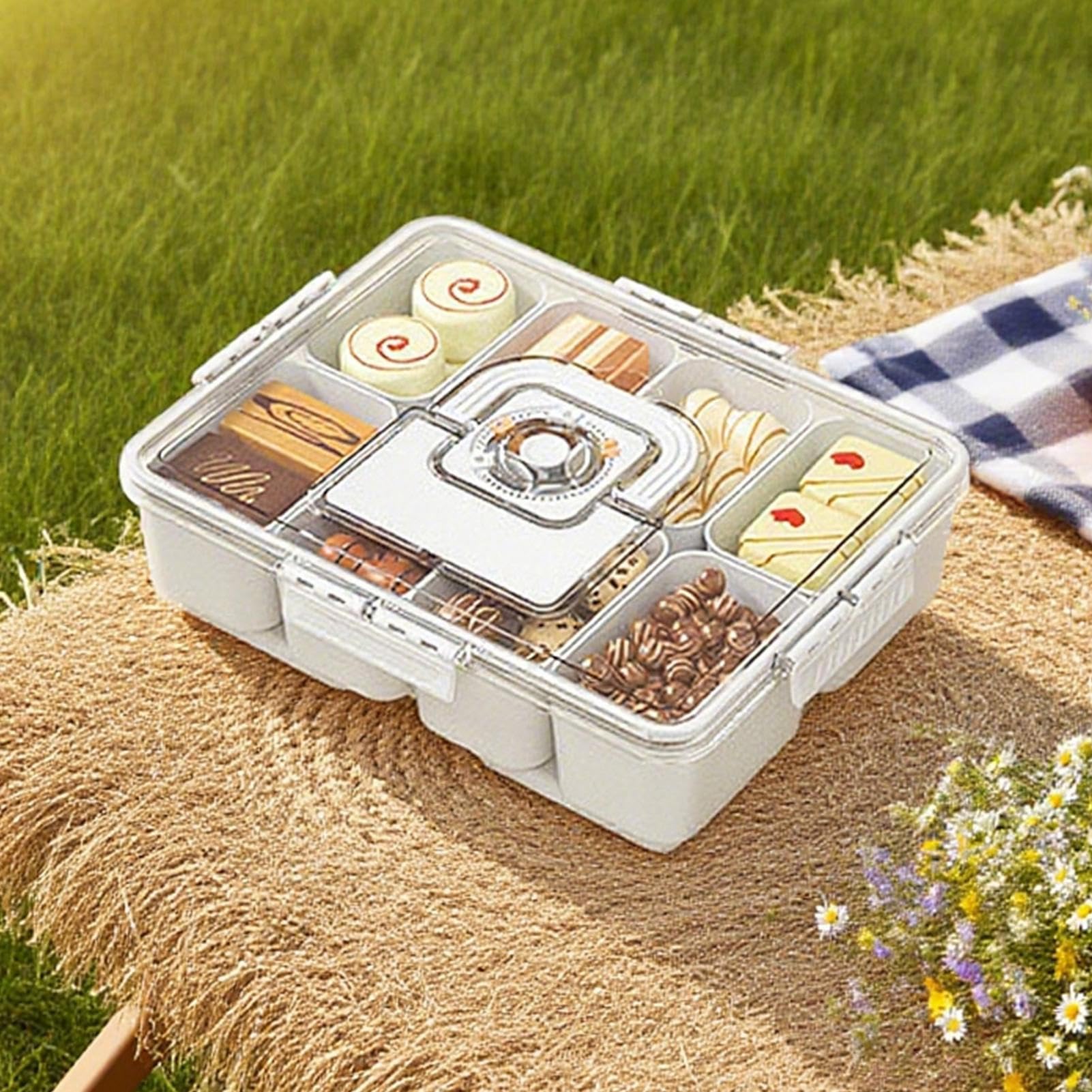 Boîte à goûter | Plateau de service frais divisé | Plateau de service réutilisable avec huit compartiments pour pique-nique, école, charcuterie, bonbons, camping et déjeuner en plein air