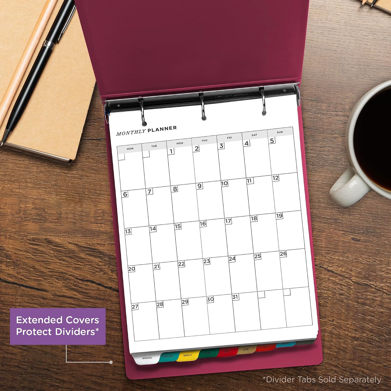 Carstens 1.5-Inch Heavy Duty 3-Ring Binder - Top Opening, Wine, Durable Plastic, Precision No-Gap Rings, Waterproof Covers, No Pockets, Holds 250 Letter-Size Sheets, BPA-Free, Made in USA (2026-3R).