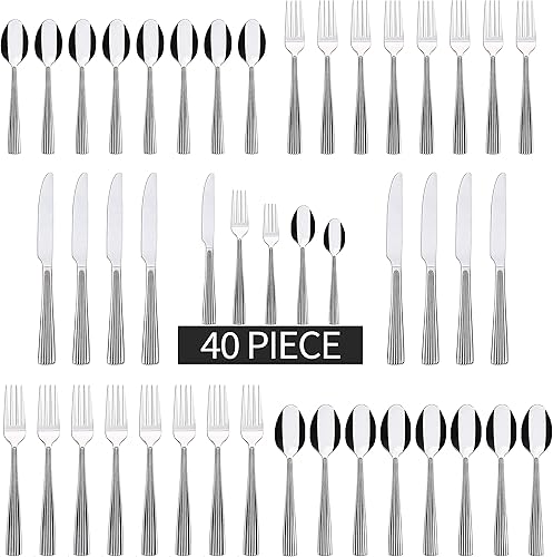 Miniatura 4 de Empire - Juego de cubiertos de 40 piezas (cena, tenedor de ensalada, cuchillo, cuchara, cucharadita) apto para lavavajillas, servicio para 8 personas