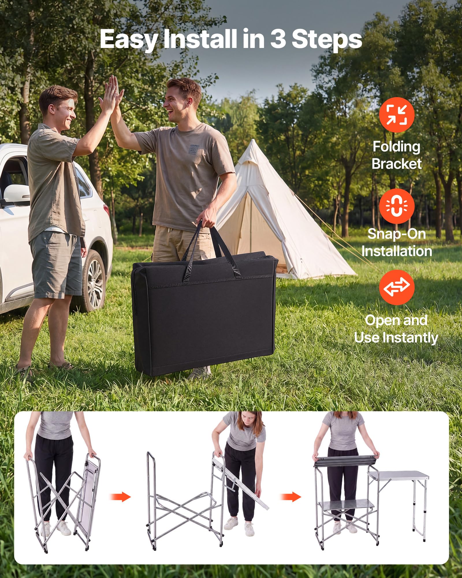 VEVOR Klappbarer Campingtisch, Campingkochstation mit Beistelltisch, Hitzebeständiger Tischplatte und Tragetasche, Tragbare Camping-Küchenstation Ideal für Picknick, Grillen und Wohnmobilreisen