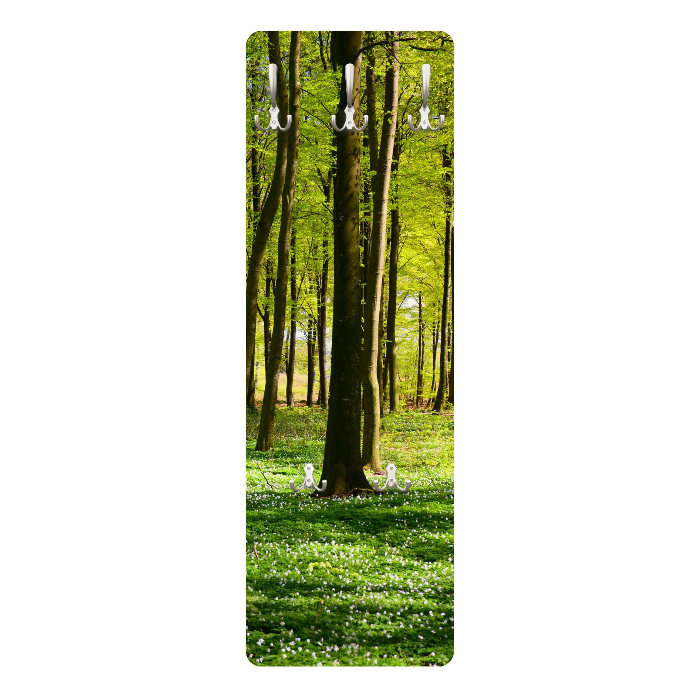 Wandgarderobe inkl. 5 Haken Wald Bäume platzsparendes Design - Made in Germany - Motiv Modern Flurgarderobe grün schmal Garderobenpaneel 2664