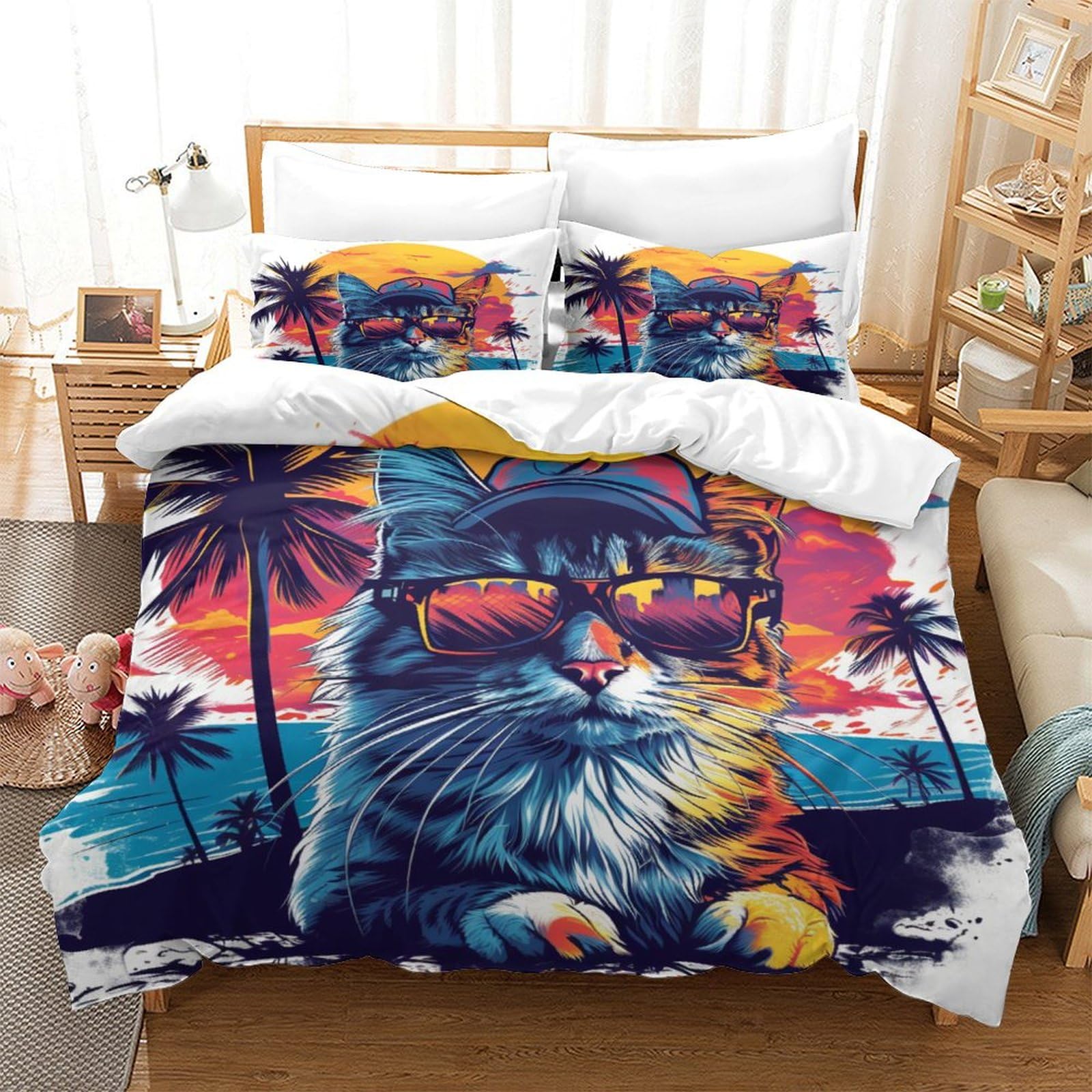 Housse de couette le chat respirante parure de lit super king