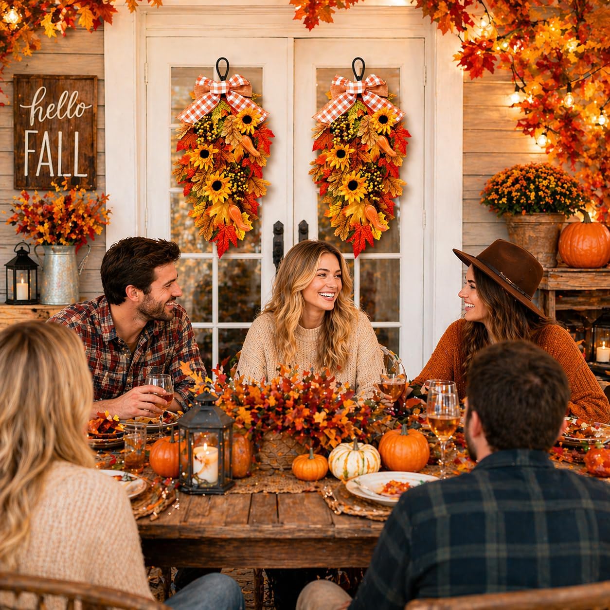 Fall Decor,Fall Wreaths for Front Door,Fall Wreath,Fall Swag,Autumn Decor | Fall Decorations for Home, 24'' Fall Wreath,Fall Swag,Door Swag,Sunflower gifts for women,Fall Swag Wreaths