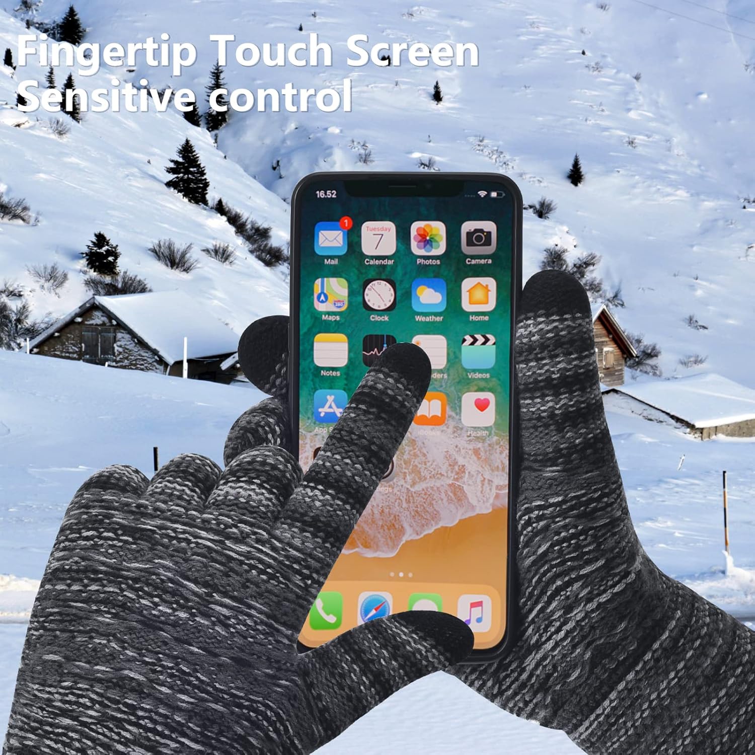 Women's Winter Warm Touch Screen Gloves Womens Thermal Cable Knit Wool Fleece Lined Glove for Cold Weather - Image 2