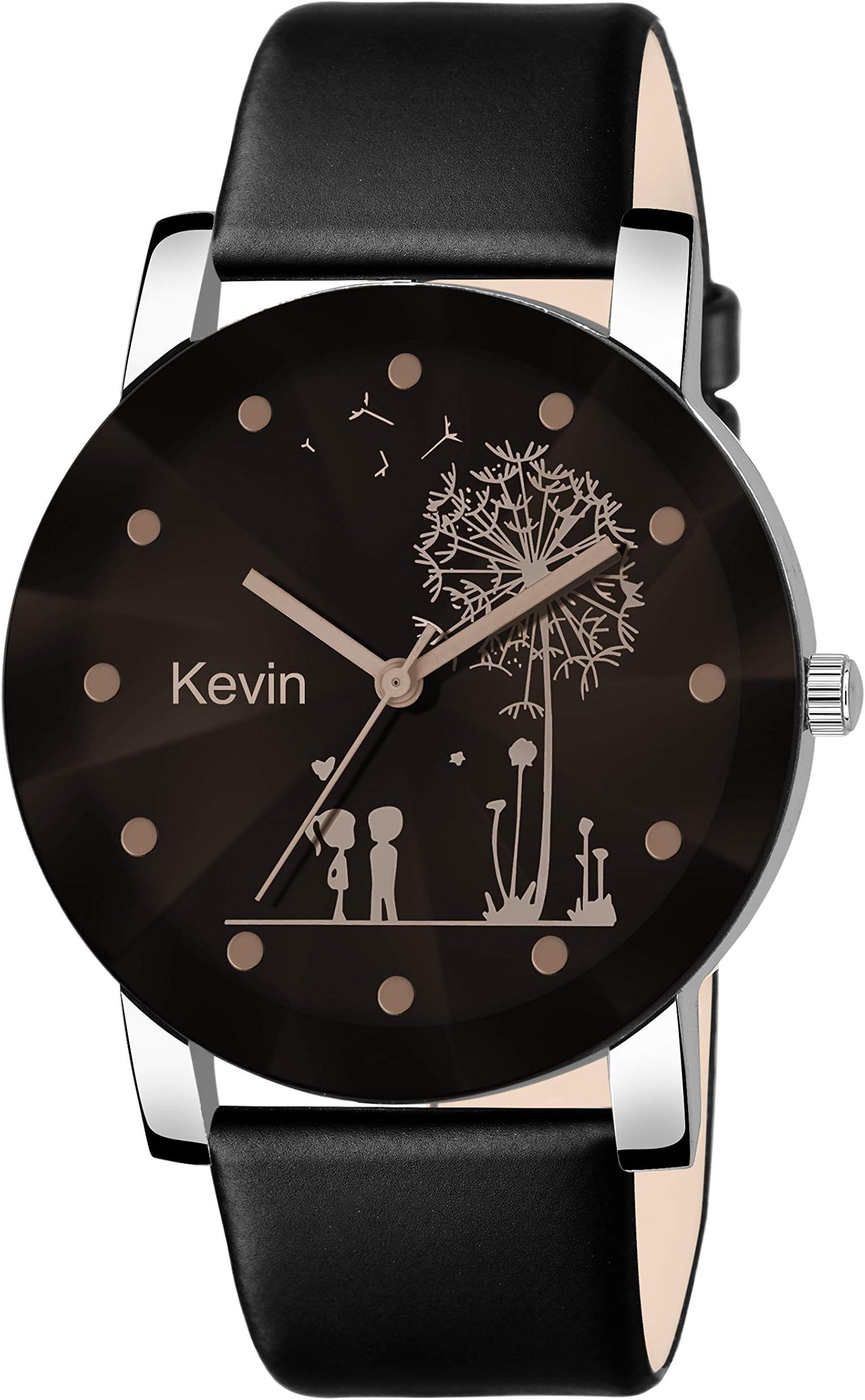 Shunya SH503 Crystal Glass Analogue Black Dial Men's Watch, Black, Medium, strap