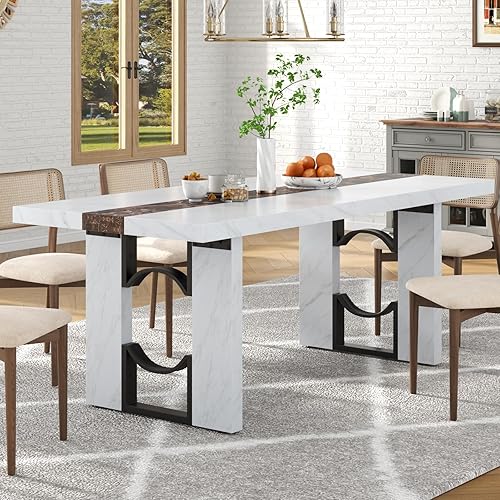 Loomie Mesa de comedor de 71 pulgadas para 6-8 personas, mesa de cocina rectangular grande con mesa de color mármol, mesa de comedor lujosa de 6