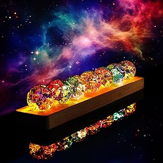 7pcs Colorful Healing Spheres for Meditation Crystal Cracked Balls with LED Wooden Stand Night Light Decoration Balls Set for Home