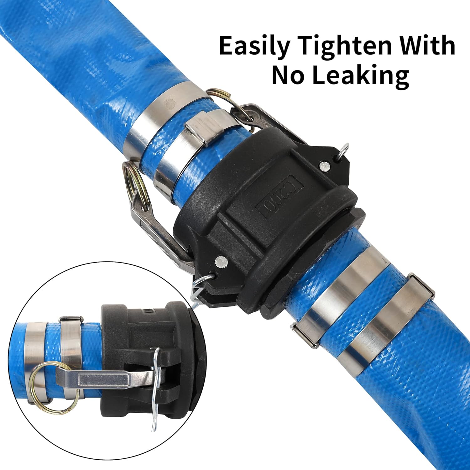 2" x 50FT Blue Discharge Hose with Camlock C and E Fittings, Reinforced PVC Lay Flat Backwash Hose Assembly, Weather and Burst Resistant, Ideal for Sump Pump Hose Pool Drain or Backwash