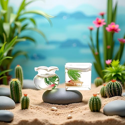 Miniatura 4 de 2 peceras en miniatura, 1 12 casas de muñecas en miniatura de cristal Goldfish Tank Desktop Dollhouse Adornos para decoración de escenas de jardín