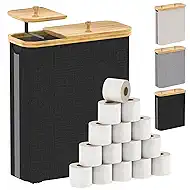 42L Toilet Paper Basket with Bamboo Lid, Toilet Paper Storage with Toilet Paper Holder & Non-Slip Mat for Bathroom Organizer, Holds up to 19 Regular Rolls or 14 Mega Rolls, Collapsible & Stackable