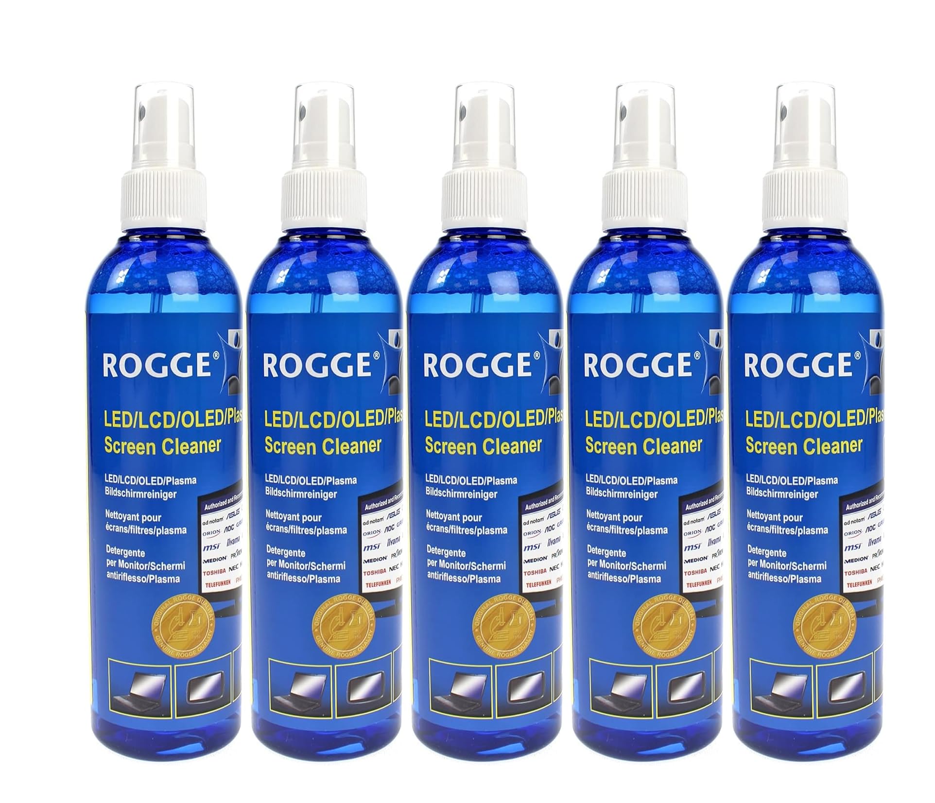 Opakowanie 5 szt. ROGGE 250 ml orygina?, LCD - TFT - LED - TV - Ekran dotykowy + Plazma Screen Cleaner.
