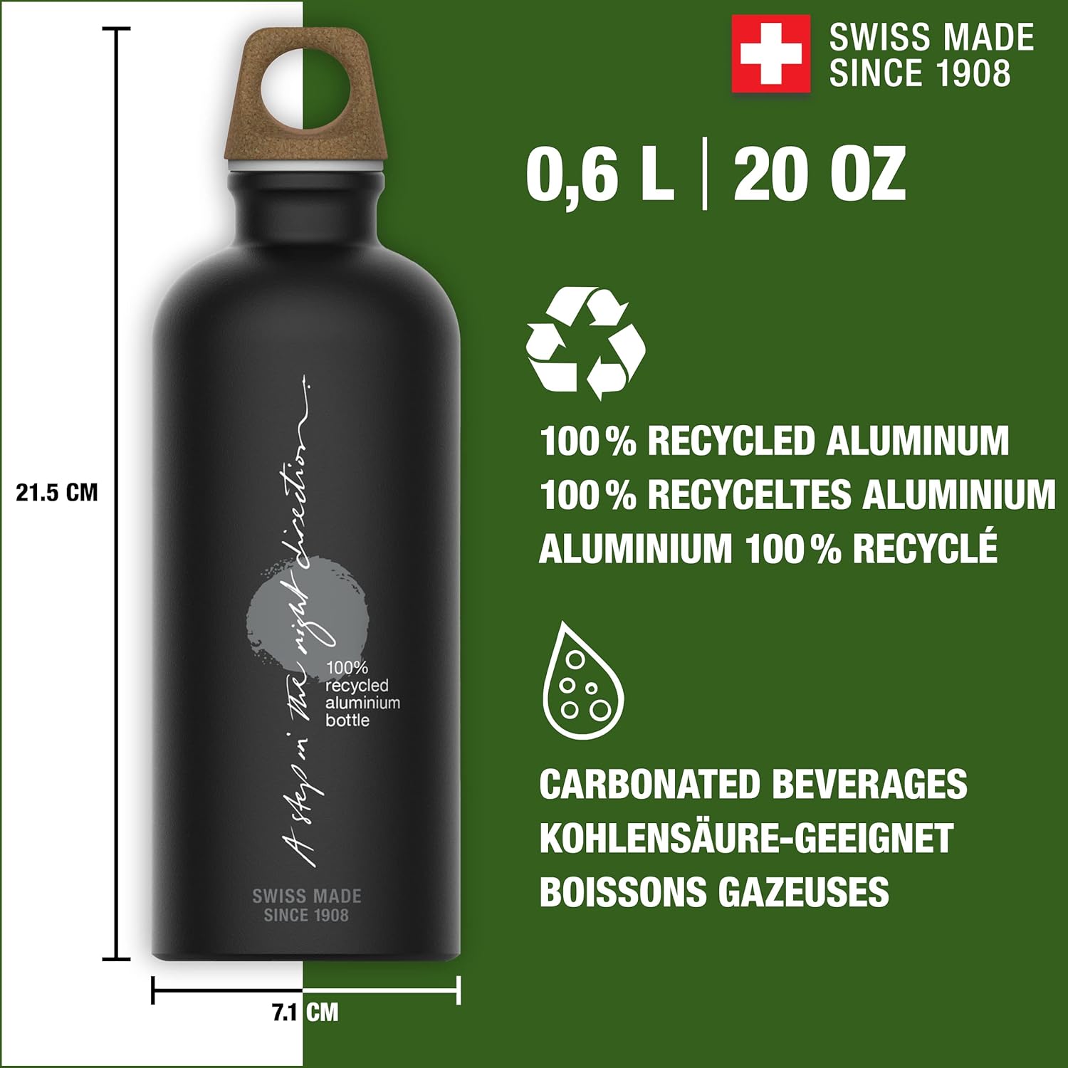 Recycled Metal Water Bottle - Traveller MyPlanet - Made in Switzerland - Carbonated Drinks - Lightweight 20, 34Oz - Image 2