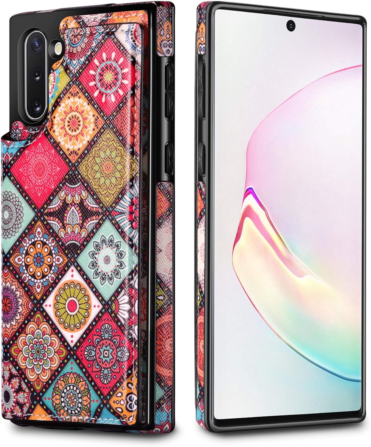 HianDier Wallet Case for Galaxy Note 10 Slim Protective Case with Credit Card Slot Holder Flip Folio Soft PU Leather Magnetic Closure Cover for 2019 Samsung Galaxy Note 10, Mandala Colorful